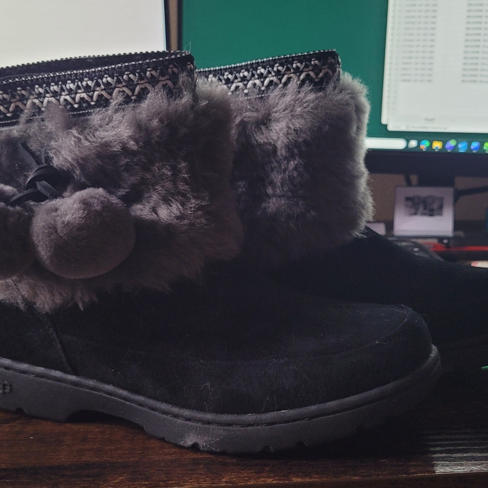 UGG Black and Grey Fur Boots